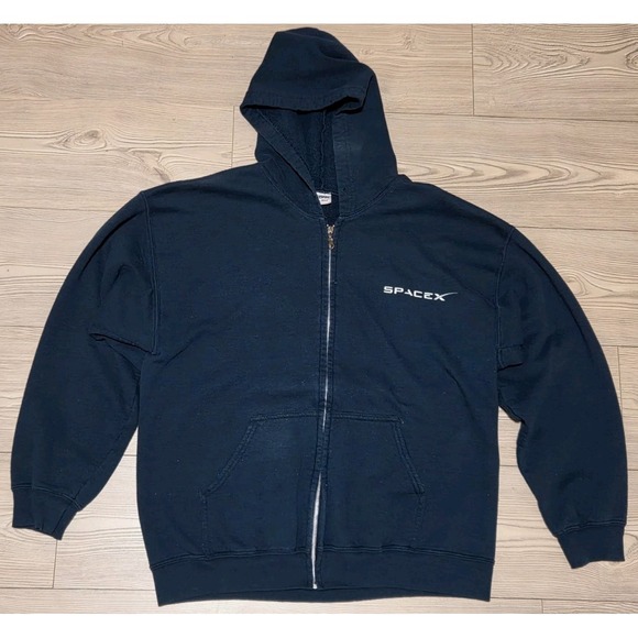 SpaceX Full Zip Hoodie Black Long Sleeve Sweatshirt Hooded Men's Size Large